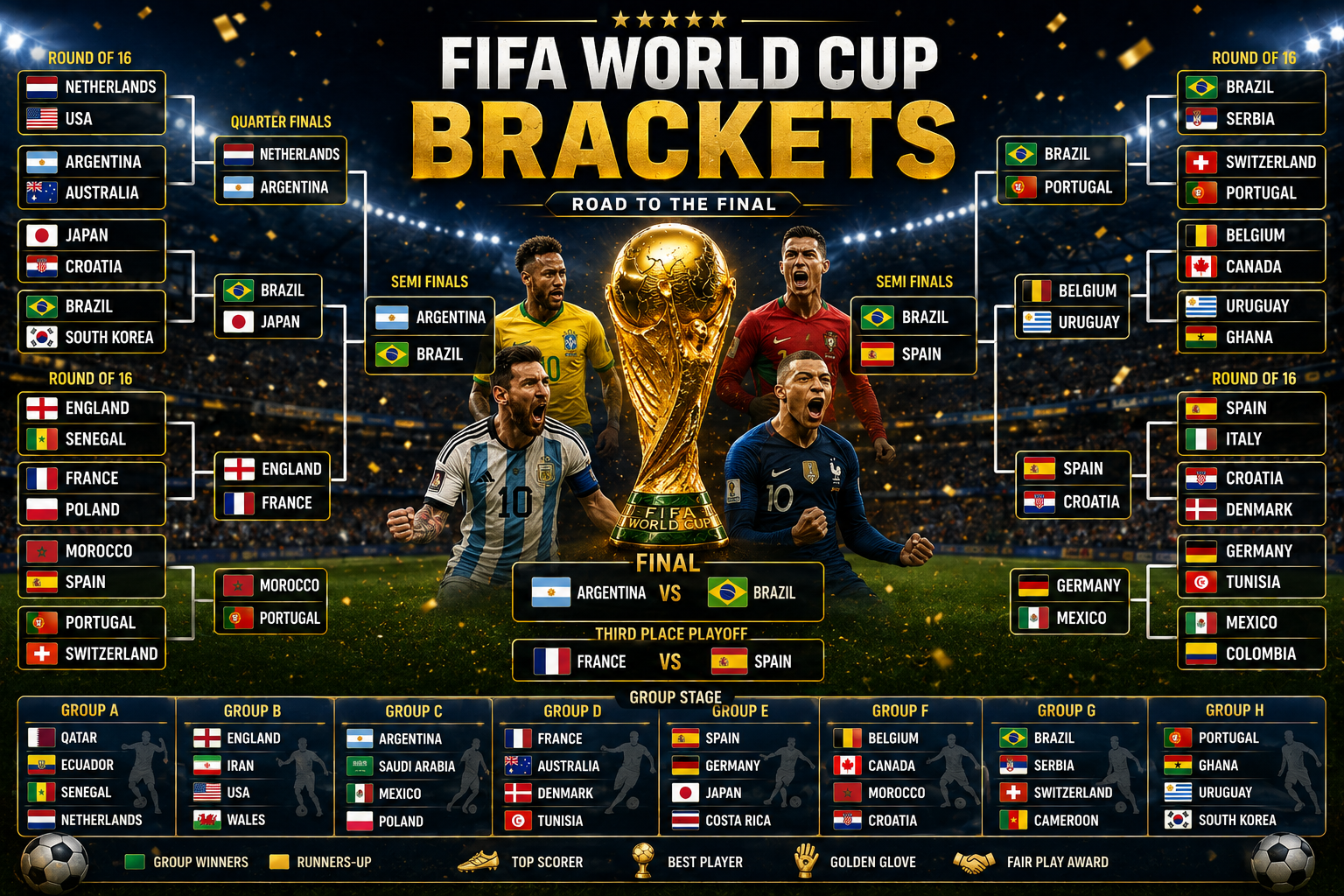 FIFA World Cup brackets showing the knockout stage path to the final