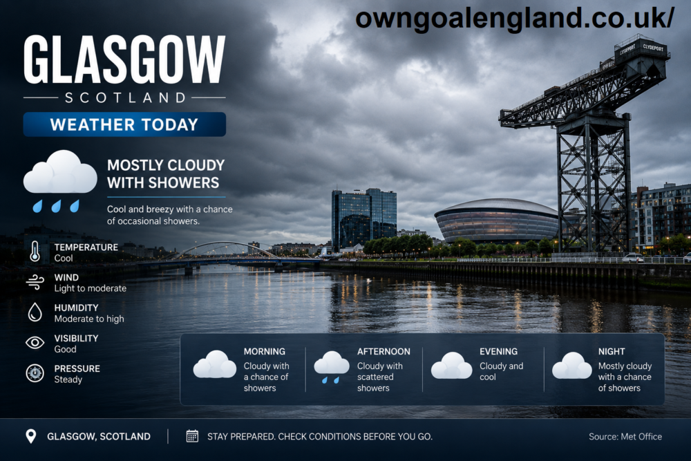 Glasgow weather today forecast with cloudy skies