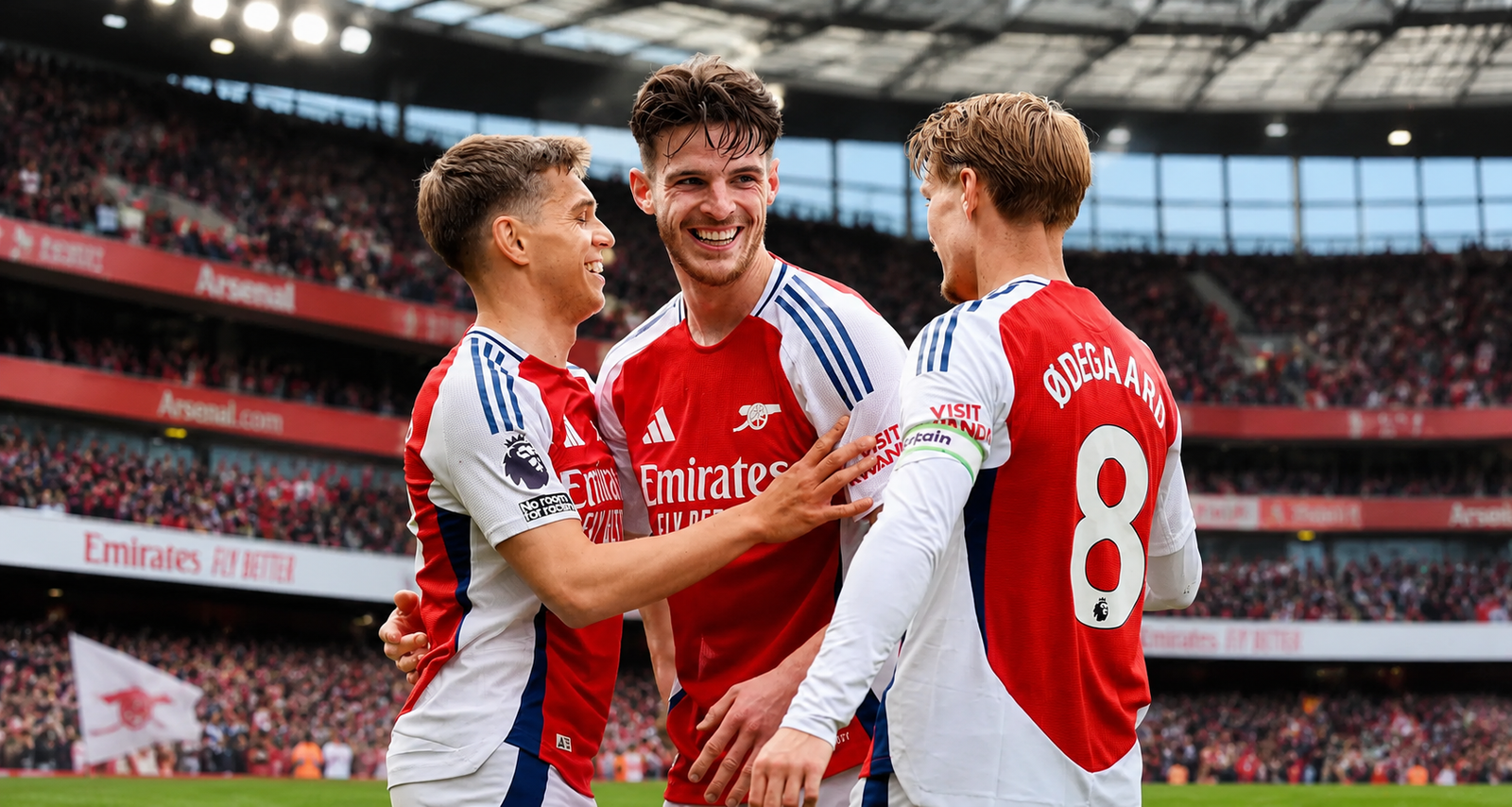 Arsenal F.C. players celebrating during a football match