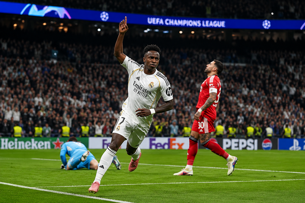 Football player celebrating a goal in a Champions League match