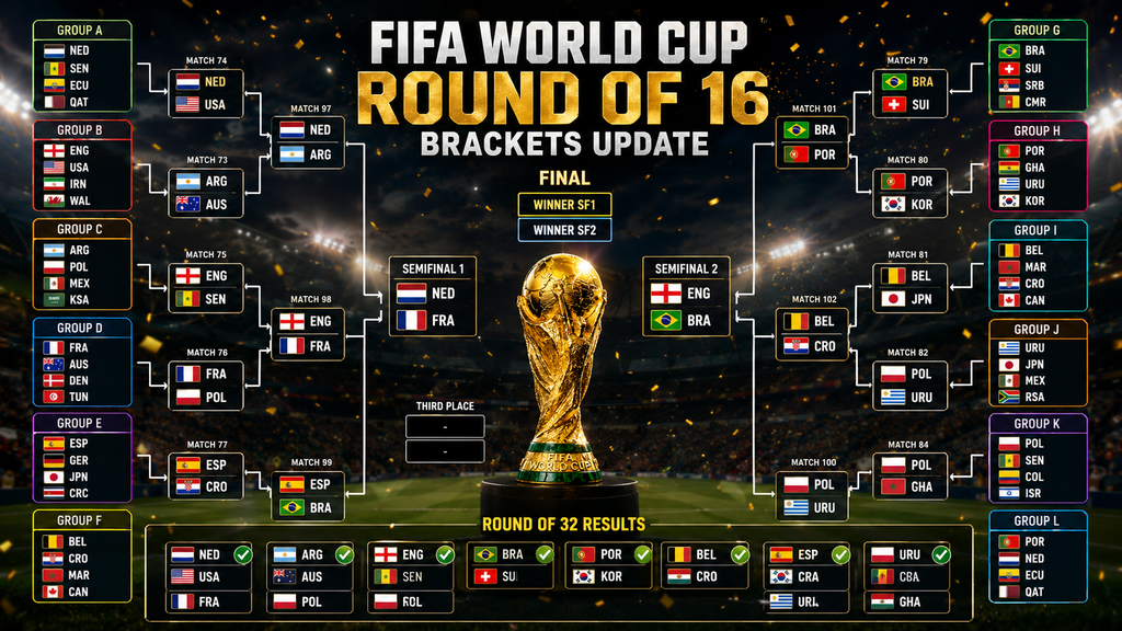 FIFA World Cup brackets showing the knockout stage path to the final