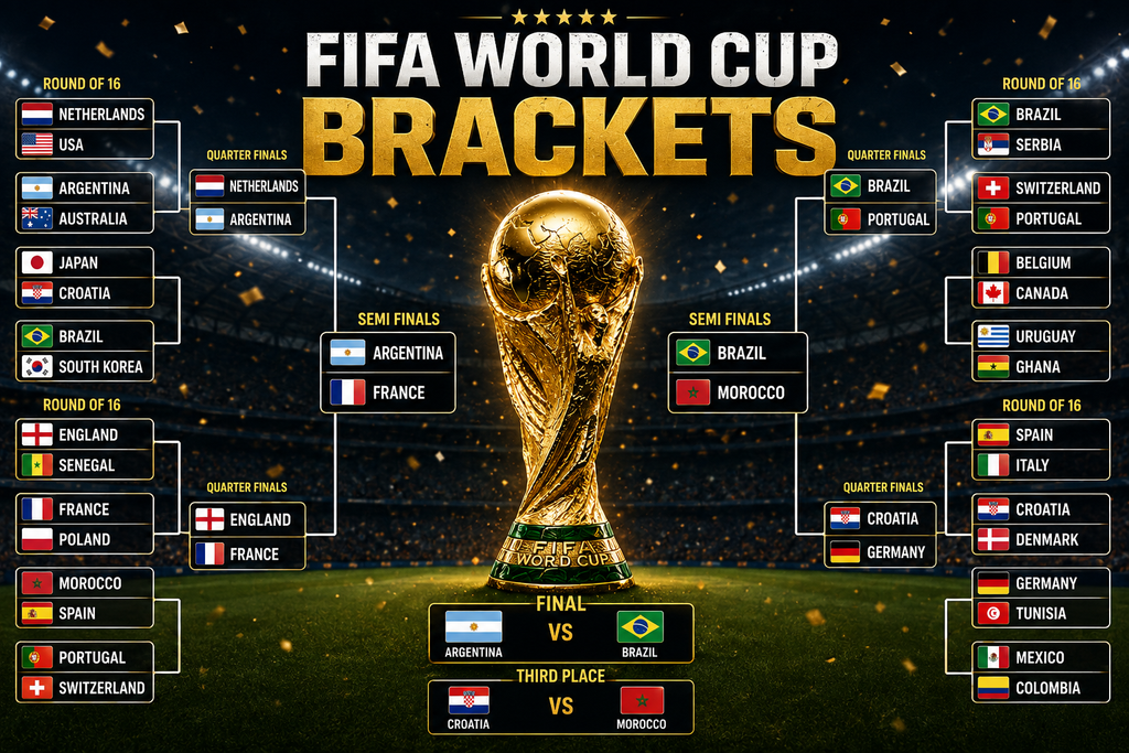 FIFA World Cup brackets showing the knockout stage path to the final