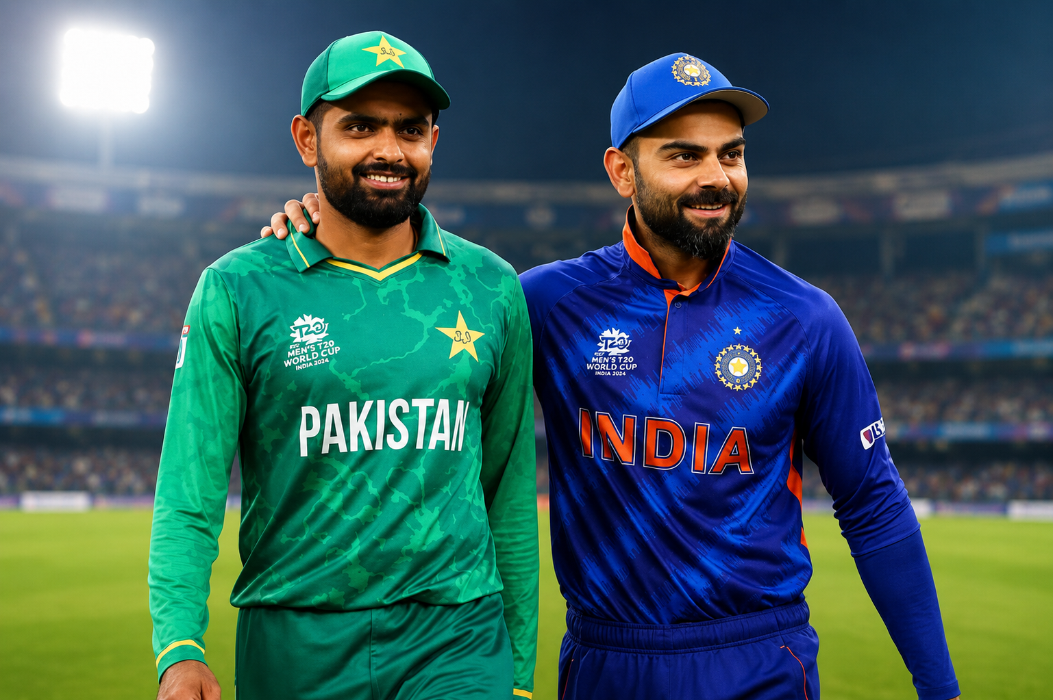 Pak vs Ind cricket match featuring Pakistan and India players in an intense stadium atmosphere