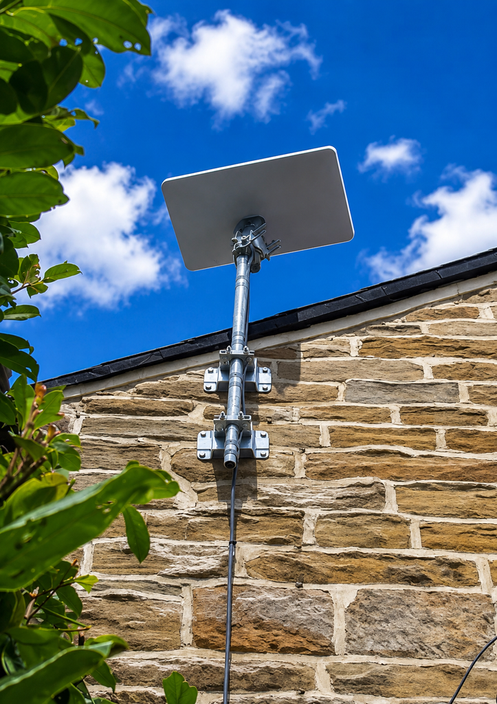 Starlink UK internet antenna mounted on a house