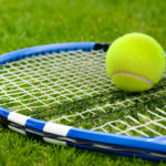 Tennis balls on a tennis court