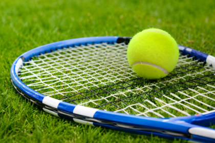 Tennis balls on a tennis court