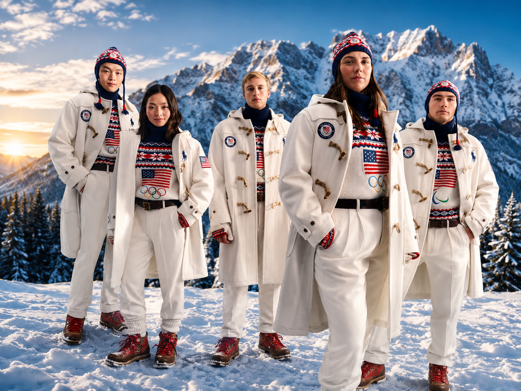 Winter Olympics 2026 athletes standing in snowy mountain surroundings