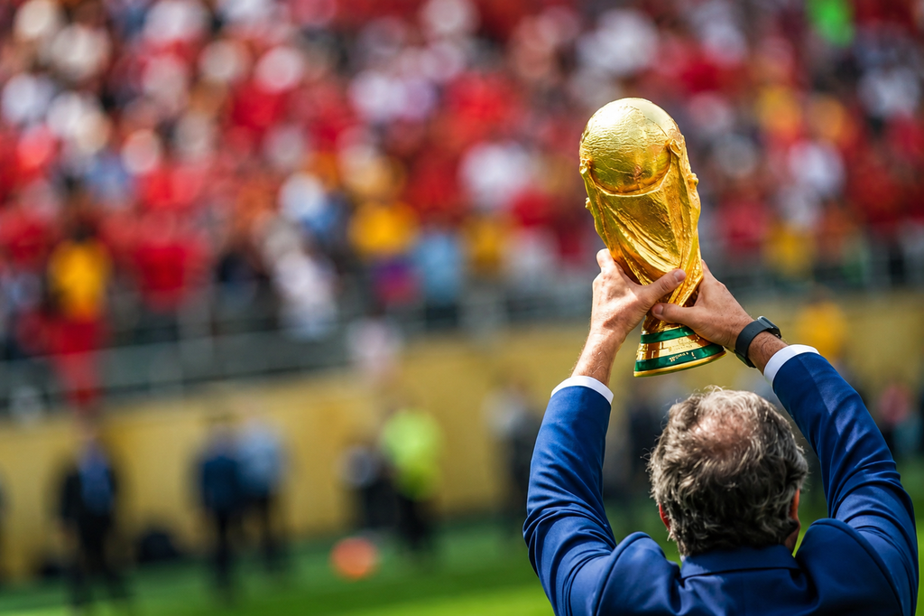 World Cup trophy raised during a football celebration