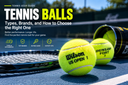 Tennis ball on a blue tennis court beside a racket