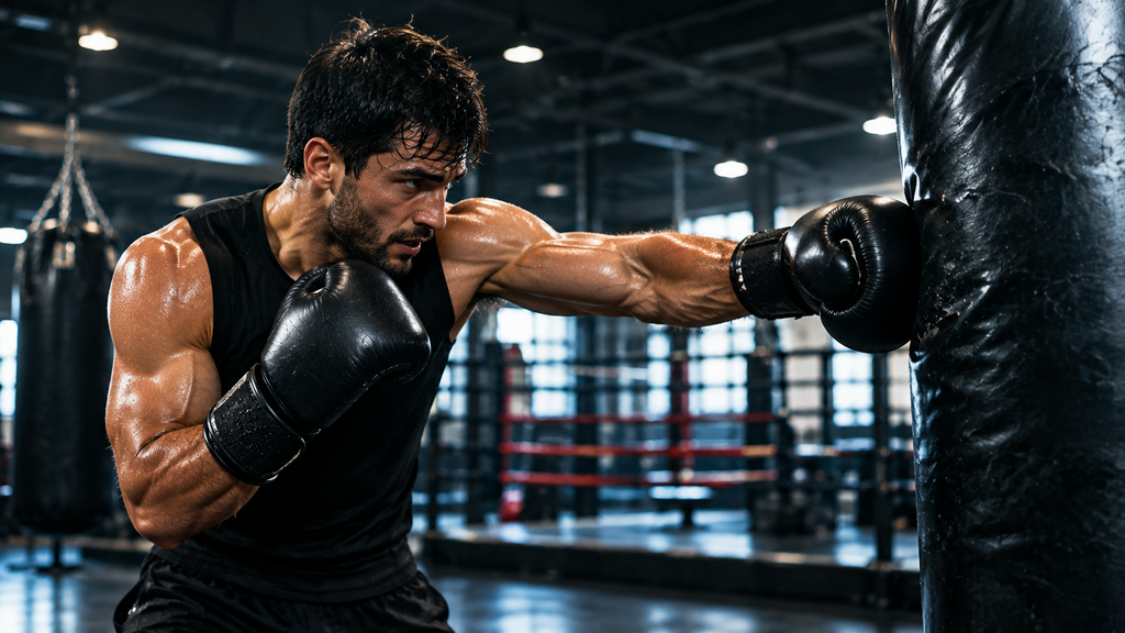 boxer training with boxing gloves