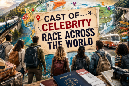 Cast of Celebrity Race Across the World featuring celebrity contestants and their racing partners