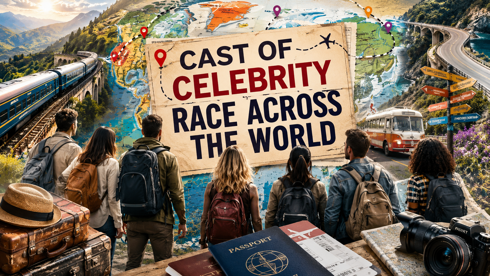 Cast of Celebrity Race Across the World featuring celebrity contestants and their racing partners