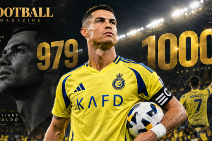 Cristiano Ronaldo celebrating after reaching 979 career goals in 2026