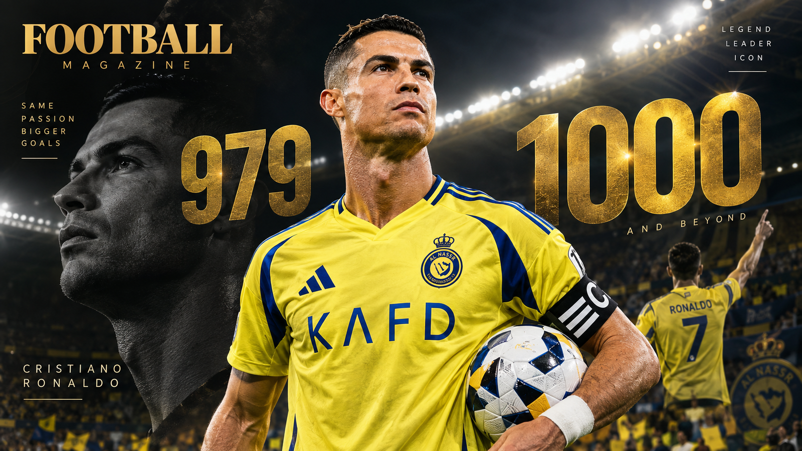 Cristiano Ronaldo celebrating after reaching 979 career goals in 2026