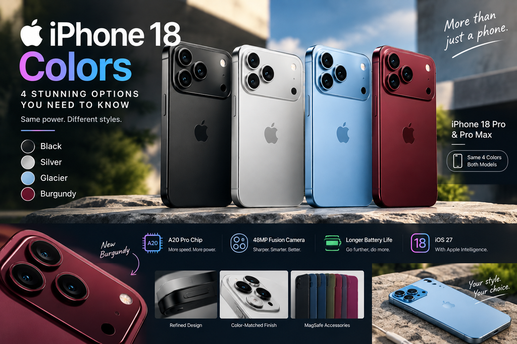 iPhone 18 colors Black Silver Glacier and Burgundy
