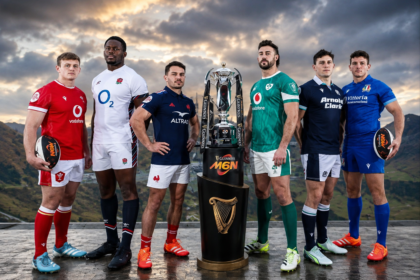 Six Nations Championship rugby teams and trophy