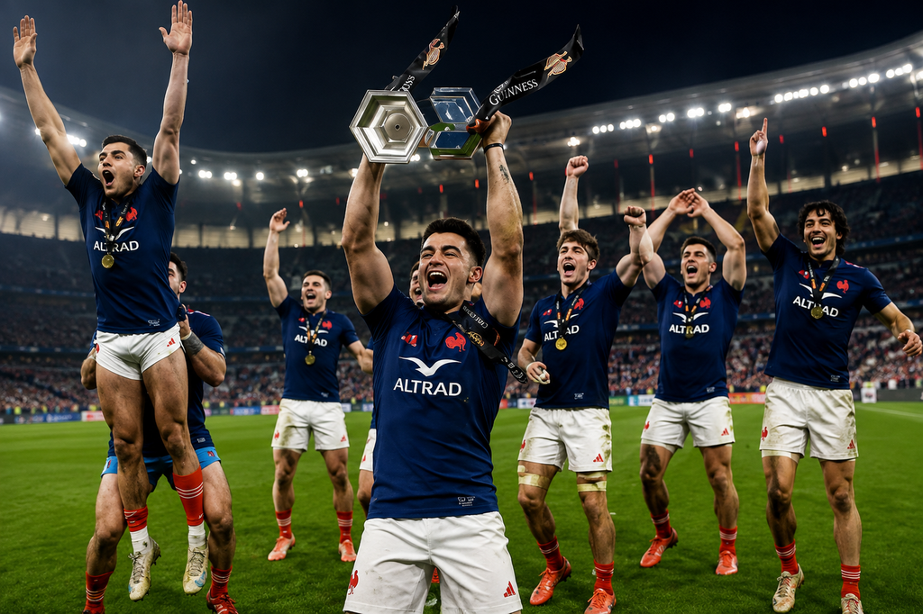 Six Nations rugby match in a packed stadium